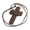 Vintage Wooden for Cross Pendant Brown/Black Rope Necklace Adjustable for Men Wo