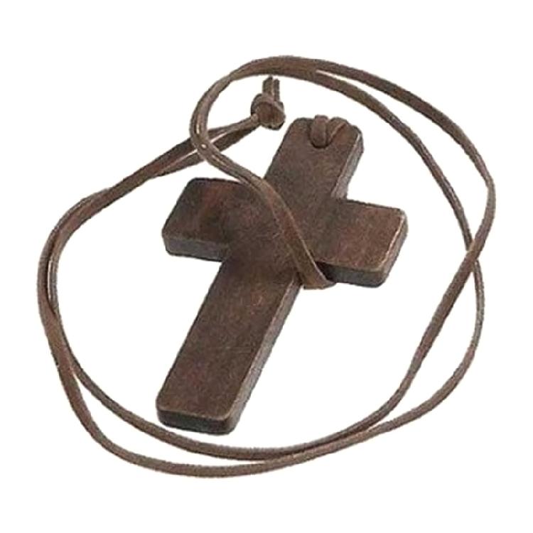 Vintage Wooden for Cross Pendant Brown/Black Rope Necklace Adjustable for Men Wo