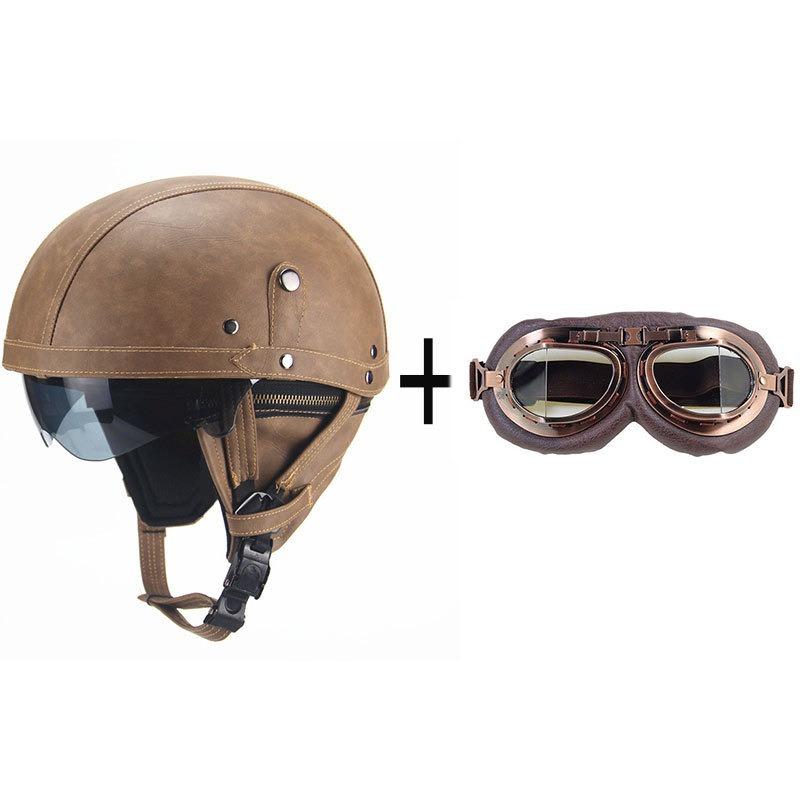 Vintage Personality Helmet Lens Standard Motorcycle Half Helmet Scooter Cruise Leather Helmet Prince Helmet