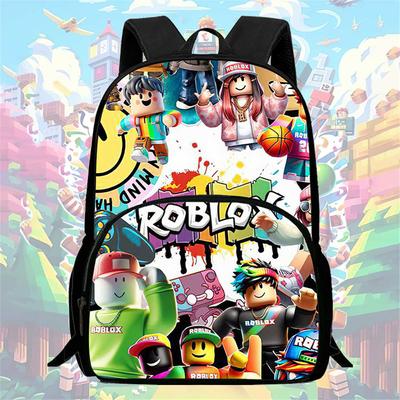 Cartoon Roblox Pattern Children Backpack with Front Pocket Adjustable Shoulder Strap Unisex Suitable for Boys and Girls Aged 5-9