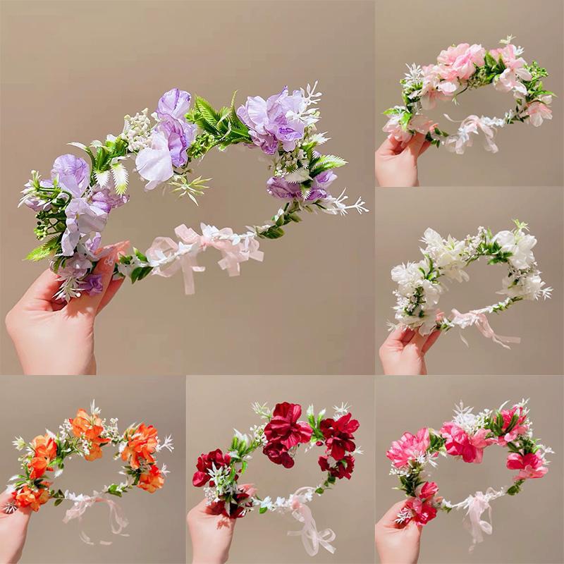 1PC Fairy Wreath Photography Props Headdress Bohemian Style Ribbon Headband Forest Series Headpiece Floral Wreath