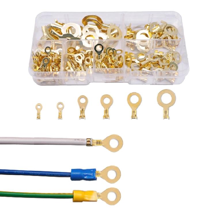 150Pcs Electric Wire Connectors Rings End Terminals None Insulated RingsTerminals Copper Plated Steel Wire Connectors