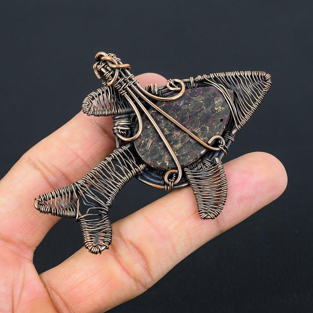 Copper Pink Tourmaline Gemstone Jewelry Pure Copper Wire Wrapped Handmade Pendant