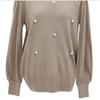 Shiz Madam Women S Round Knit Pearl Detail Balloon Sleeve Top T57207