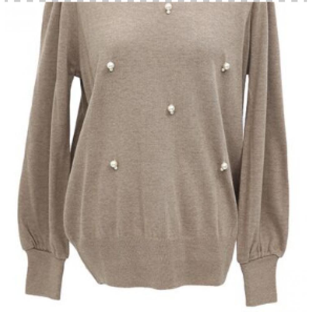 Shiz Madam Women S Round Knit Pearl Detail Balloon Sleeve Top T57207
