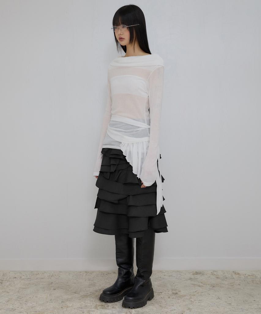 Peulleeoeob Faye Frill Midi Skirt (Fl-246_Black)