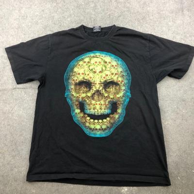 Max Mehra Hemd Herren 2XL Schwarzes Totenkopfband Beidseitig Grunge Goth Street Skate