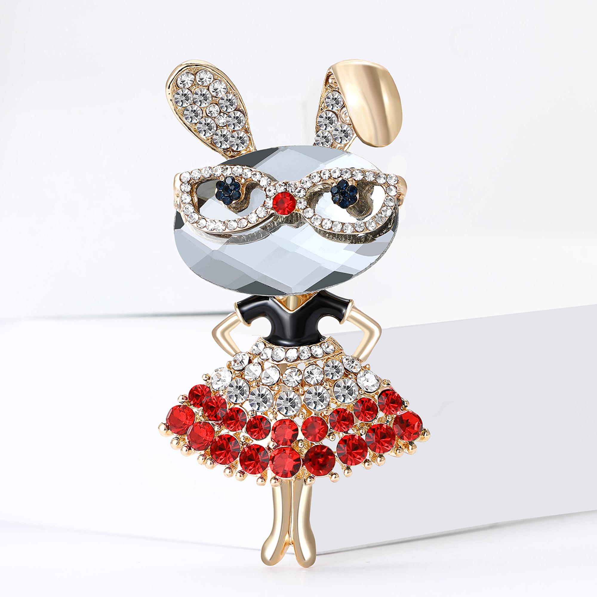 

Классические броши в виде девочки-кролика со стразами для женщин, унисекс, эмалированные значки с животными, для банкета, вечеринки, рюкзака, подарки, ювелирные аксессуары