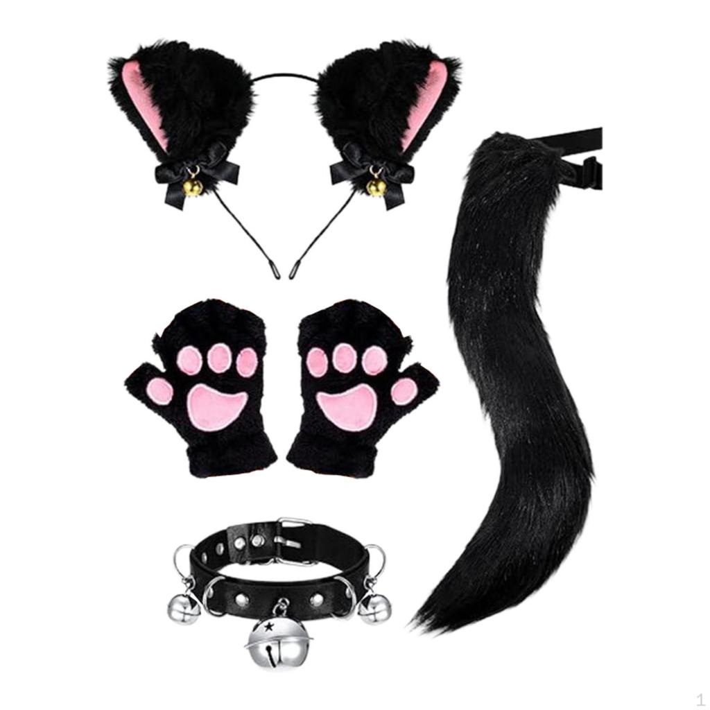 Conjunto de guantes y collar con orejas de zorro y cola para cosplay de animales para carnaval