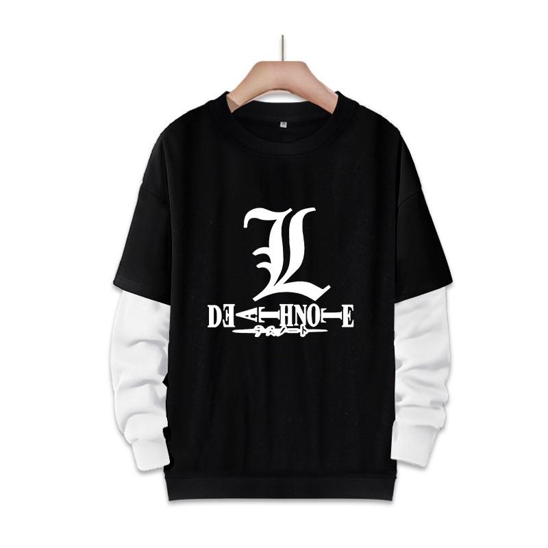 Stampa Anime Death Note Nero/Grigio S-3XL Casual Manica Lunga