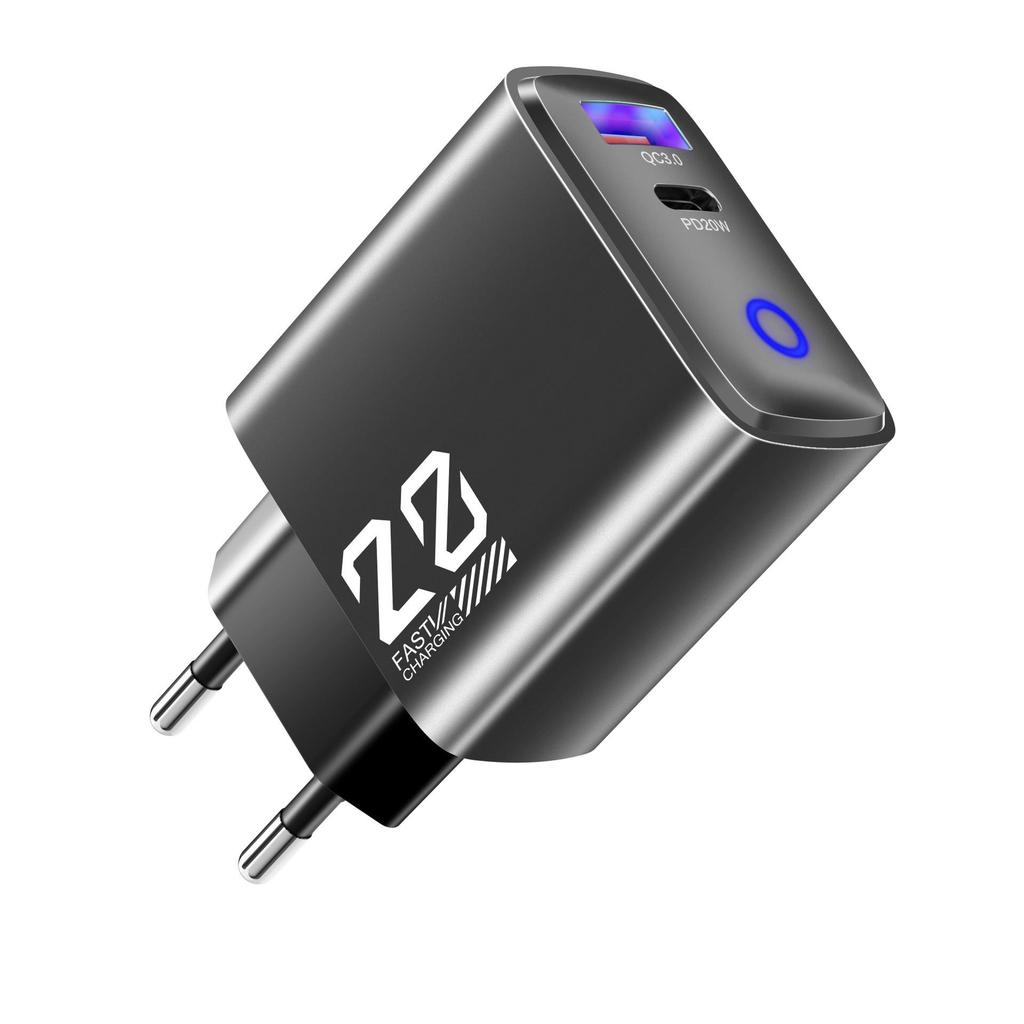 Metallic 20W Type-C Charger with Mini USB+PD Fast Charging Head, European Standard