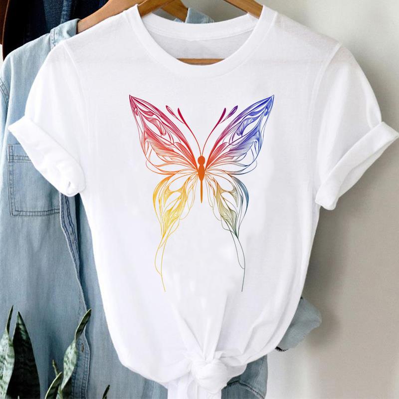 (Asian Size)  Clothing Tee Print Lady T Shirt sweet flower trend 90s Fashion Women Casual Top Short Sleeve Female Graphic T-shirts