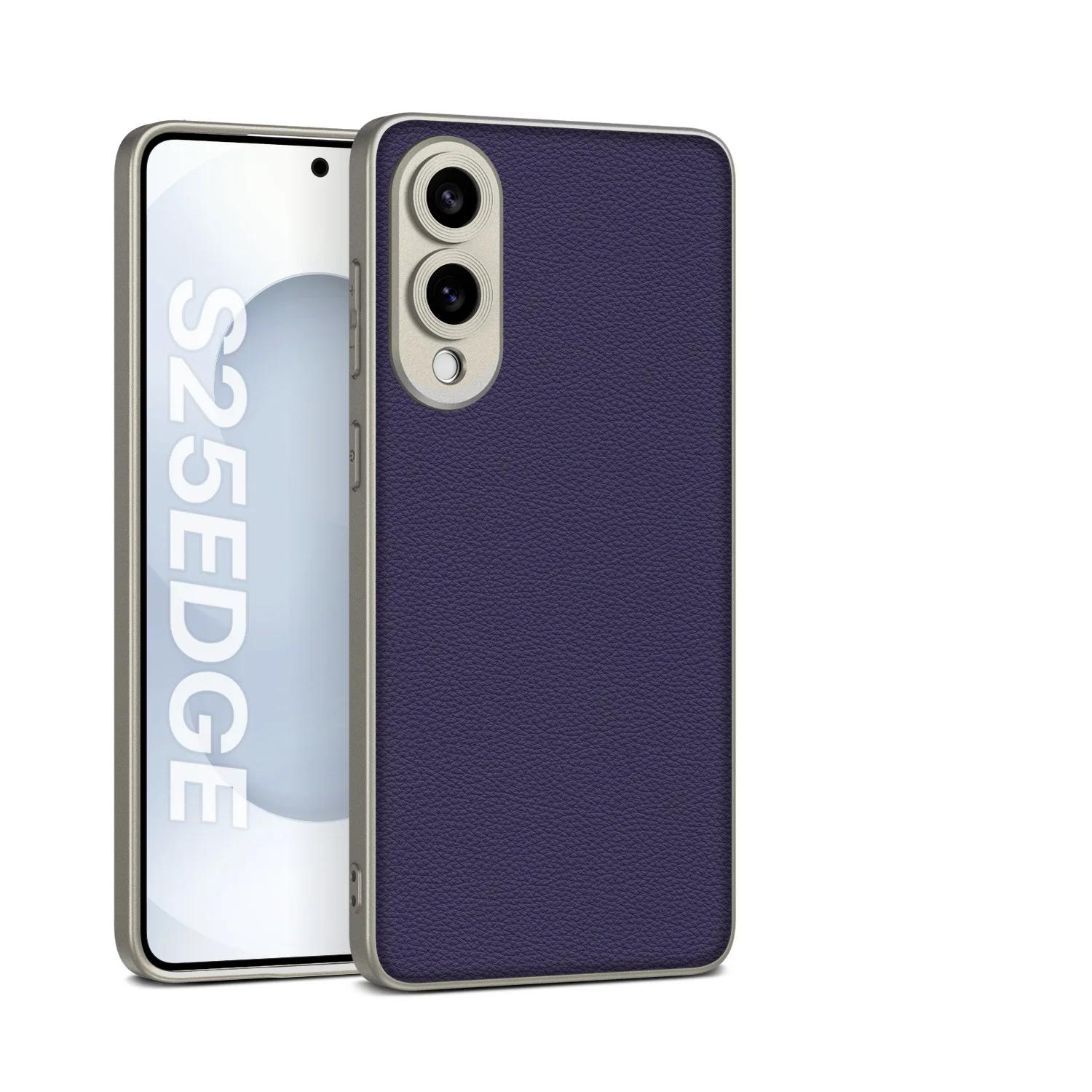 

Tpu Soft For Samsung Galaxy S25 Edge S25 Ultra Phone Case Luxury Leather Bezel Precision Hole Carbon Fiber Shockproof Cover Galaxy S25 Edge фіолетовий