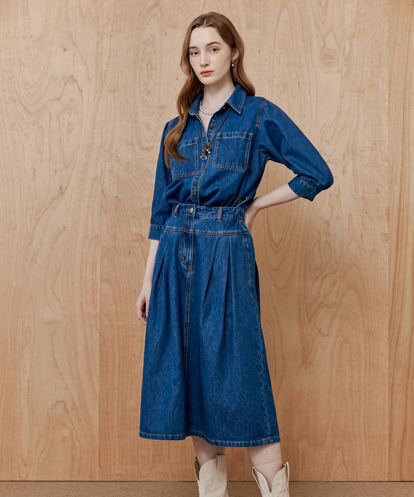 Maja Natural Washed Two-In-One Shirt Denim Long Dress