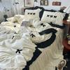 Black Bow Cotton Bedding Set, Princess Style Cute Girl Skin Friendly Soft Duvet Cover, Bed Sheet or Bed Skirt Pillowcase