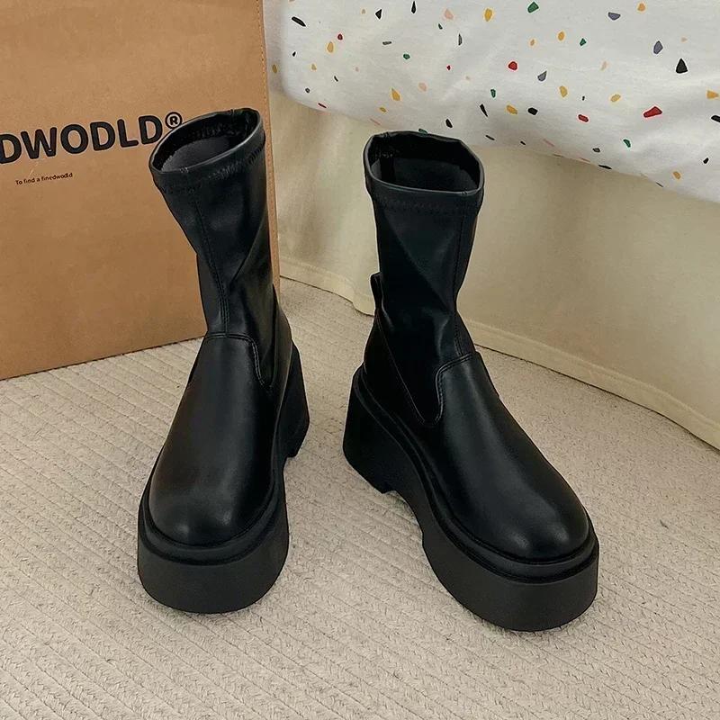 

Массивные женские сапоги до колена, модные длинные сапоги-ботильоны на платформе, обувь на осень-зиму 35