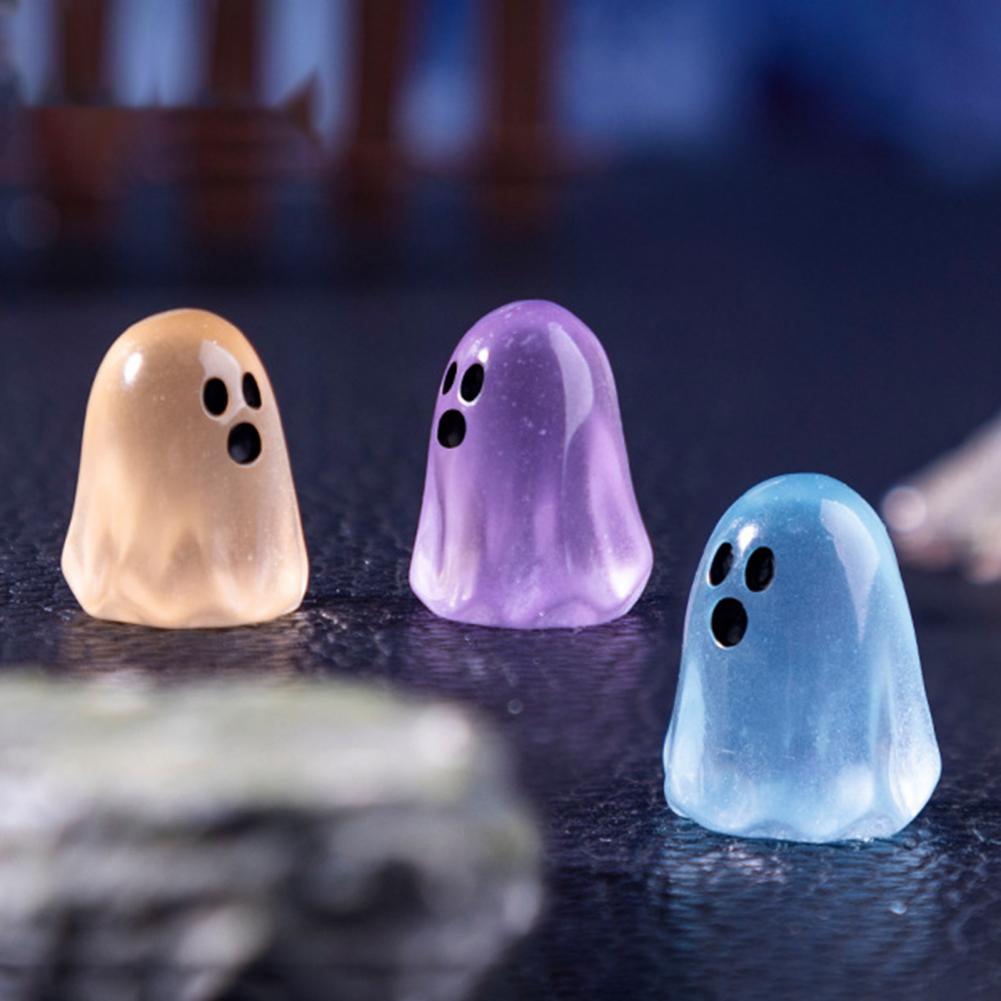 Leuchtende Geisterdekoration Miniatur-Geisterdekoration Halloween-Geisterfiguren-Set Mini-Harzfiguren für Schreibtischdekoration