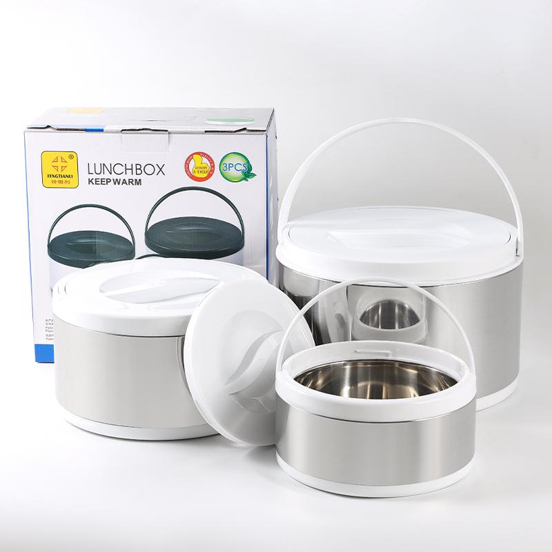 2L/4L/8L Bunt 3-teiliges/Set Edelstahl Frischhaltebehälter Großvolumiger Henkel Isolierter Eimer Doppelte Lunchbox