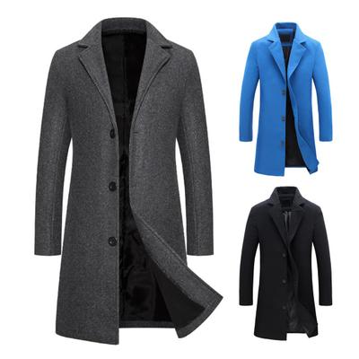 Men Woolen Coat Notch Lapel Long Sleeve Single Breasted Jacket Solid Color Windproof Business Casual Overcoat