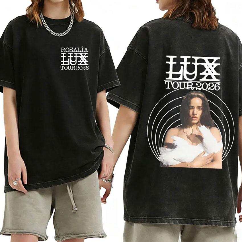 Washed Vintage Rosalia Lux Album Graphic T Shirt Men Women Hip Hop Fashion Pop Music Tshirts Male Casual Oversized Streetwear