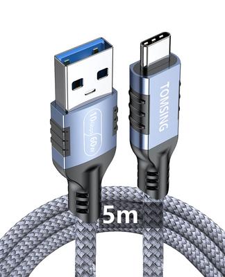 TOMSING USB Type C USB A do USB Rýchly Dátový Odolný Nylonový Nabíjací Kábel pre iPhone iPad a Iné Android Zariadenia Kábel, C, 5m, 3,2 Gb/s, 3A/60W,