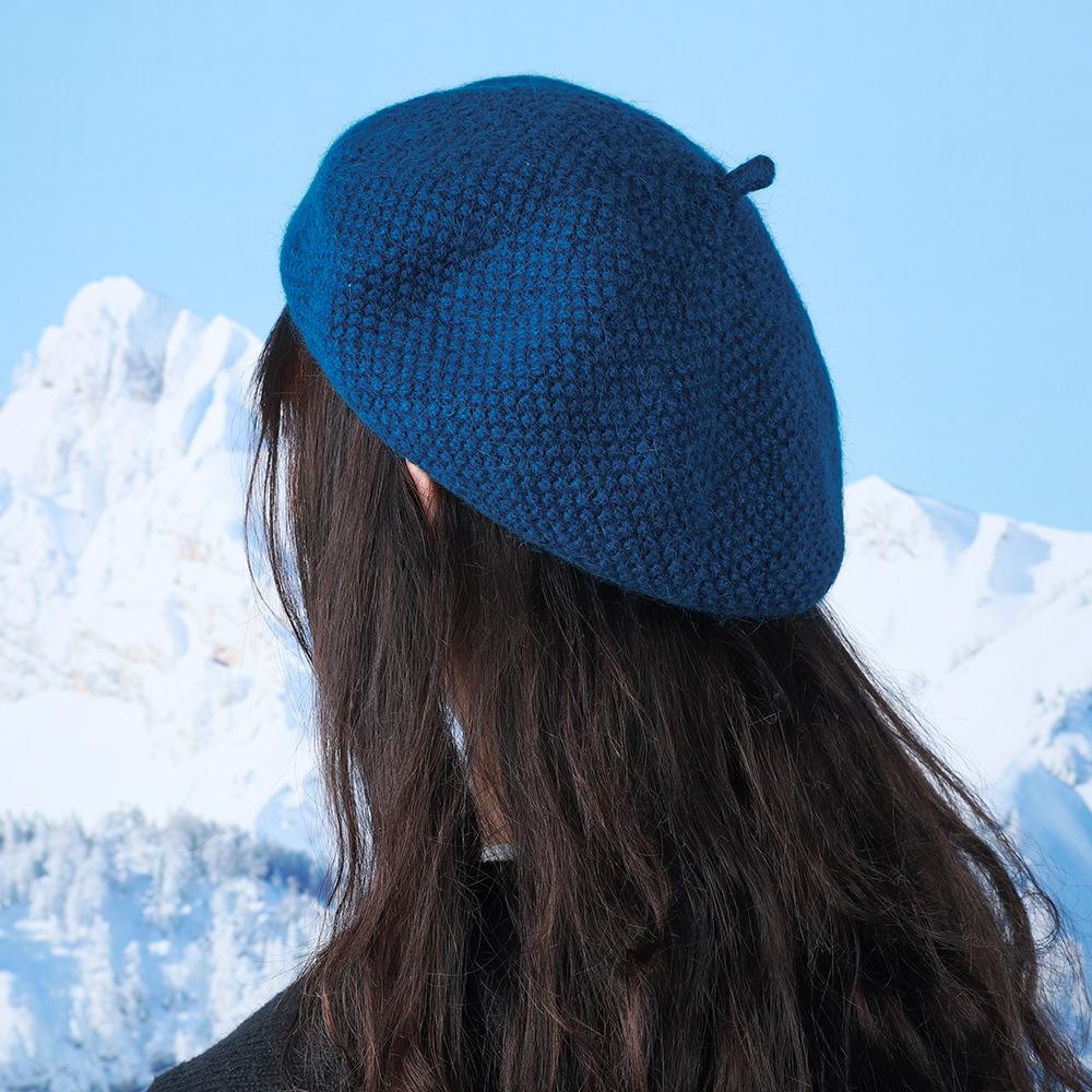Beret Women's Autumn and Winter Knitted Wool Painter Hat Literary Versatile Elegant Warm Face Showing Little Beret Pumpkin Hat