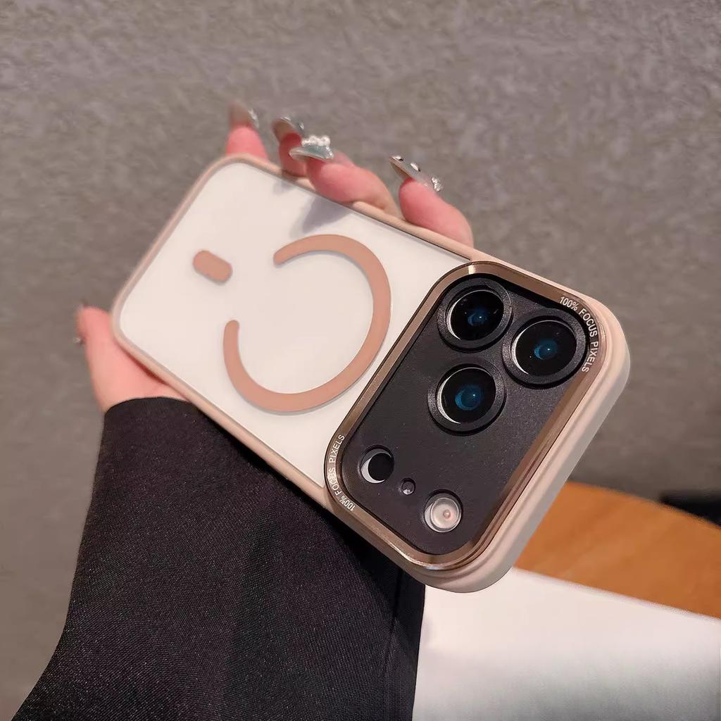 Applicable to iPhone17Promax transparent magnetic mobile phone case Apple 16 metal eagle eye lens all-inclusive protective case