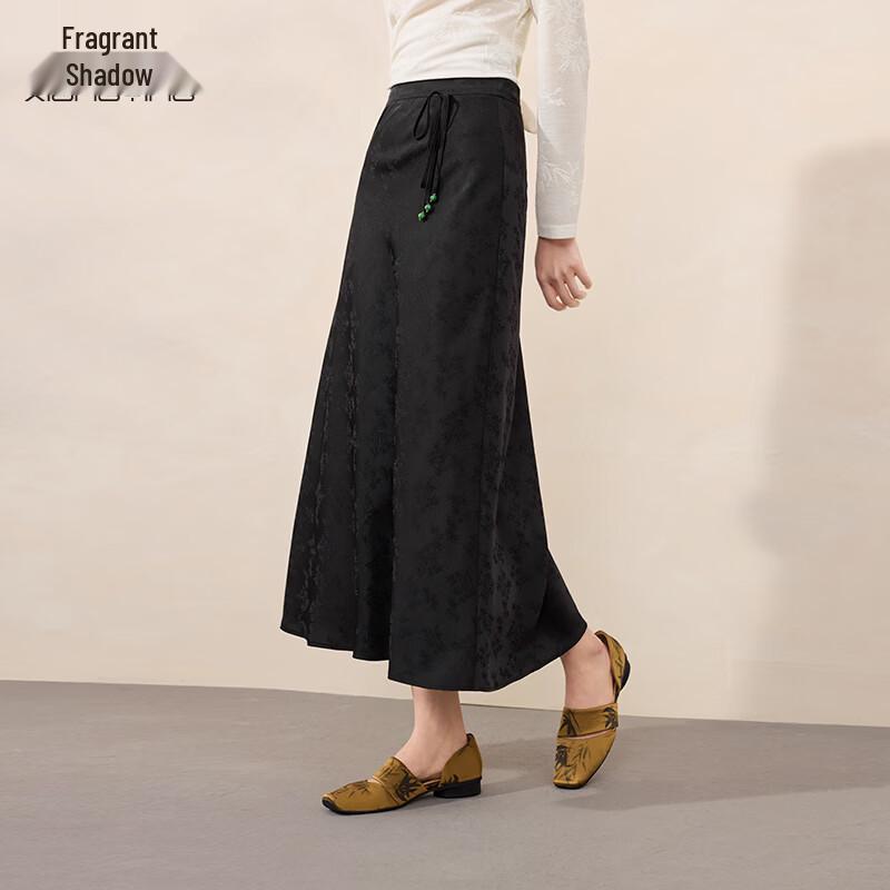 Xiangying New Chinese Style Satin Jacquard A-line Skirt XL