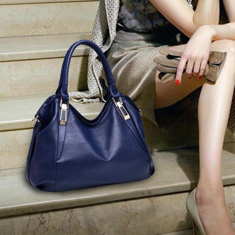 Women Handbag Faux Leather Large Capacity Colid Color Alloy Buckle Commute Smooth Lady Travel Crossbody Bag