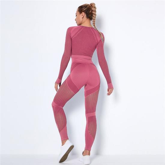 

Костюм для йоги, женская спортивная одежда, рубашка с длинными рукавами, спортивные колготки, костюм с высокой талией, тренировочная одежда, плотный костюм для йоги XXS арбуз красный