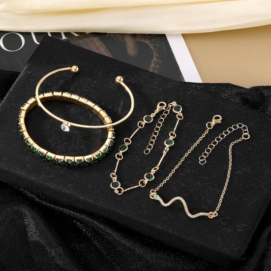 4Pcs/Set Women Bracelet Bangle Hypoallergenic Adjustable Faux Gemstone Rhinestone Snake Bracelet Golden Bangle Fashion Jewelry
