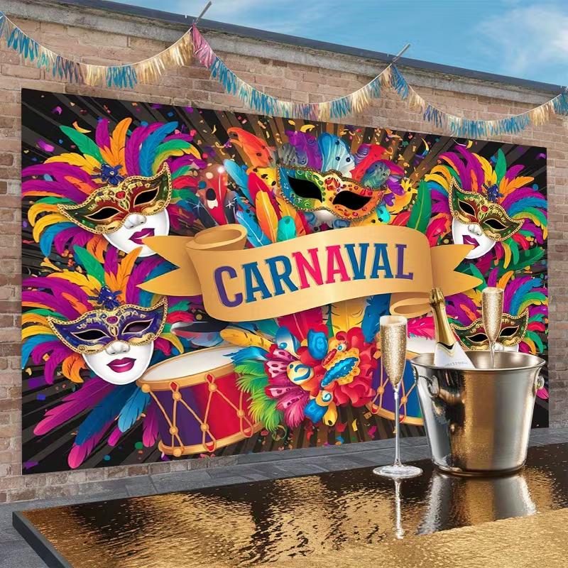 2D Carnaval Mardi Gras Backdrop Colorful Feather Mask Party Background Cloth