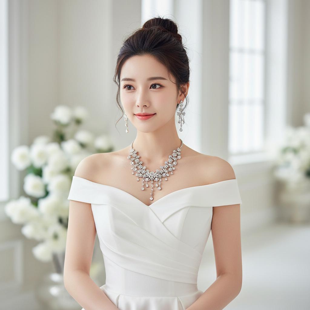 Elegant Bridal Jewelry Set: Clavicle Necklace & Earrings for Wedding or Party
