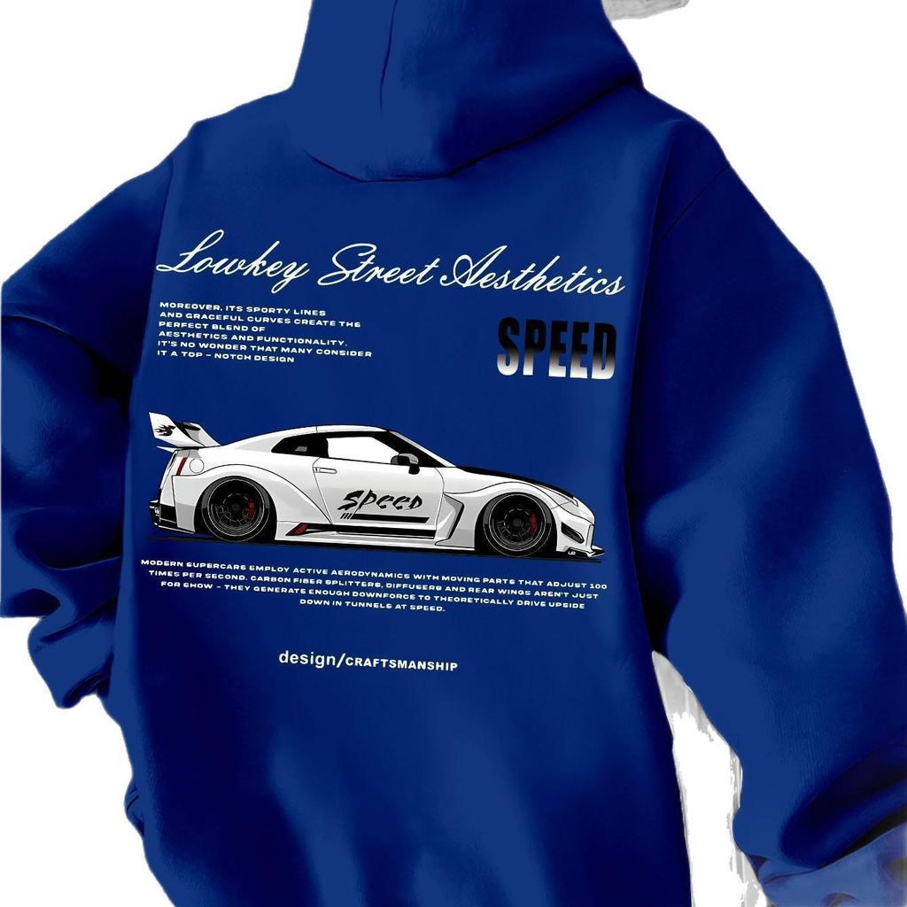 Retro Racing Print Hooded Hip Hop Pullover Sweatshirt - Loose BF Style Hoodie