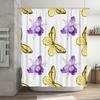 White Shower Curtain with Purple Orchids Yellow Butterflies Waterproof Decor for Bathrooms Black Trim Finish (Large Size) [Item