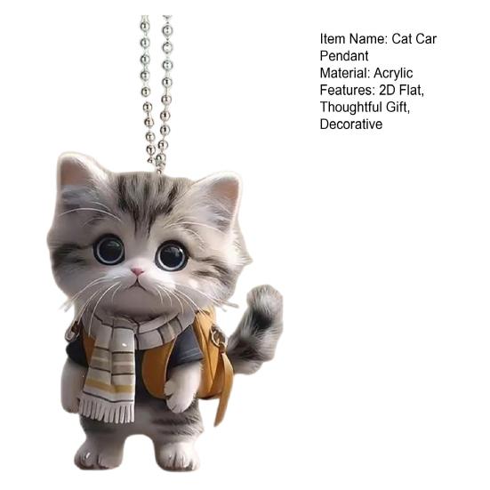 Unique Car Mirror Decoration Cat Acrylic Hanging Decor, Cute 2D Flat Rearview Versatile Pendant for Windows Pendant, Kawaii Keychain Accessories,