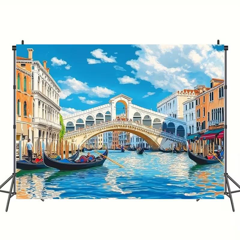 Arazzo Canal Grande di Venezia, Ponte di Rialto e Gondole Sfondo Stampato 2D per Decorazioni per la Casa a Tema Viaggio