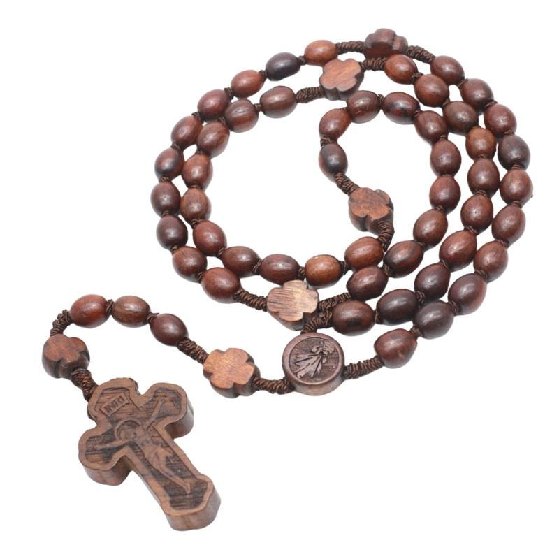 Elegante colar de rosário sagrado feito à mão com o Pai Nosso, perfeito para ocasiões casuais e formais, uso religioso católico