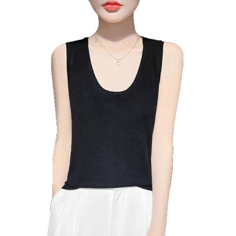 Summer New Knitted Sleeveless Vest Loose and Versatile T-shirt Short-sleeved Top with Base Layer