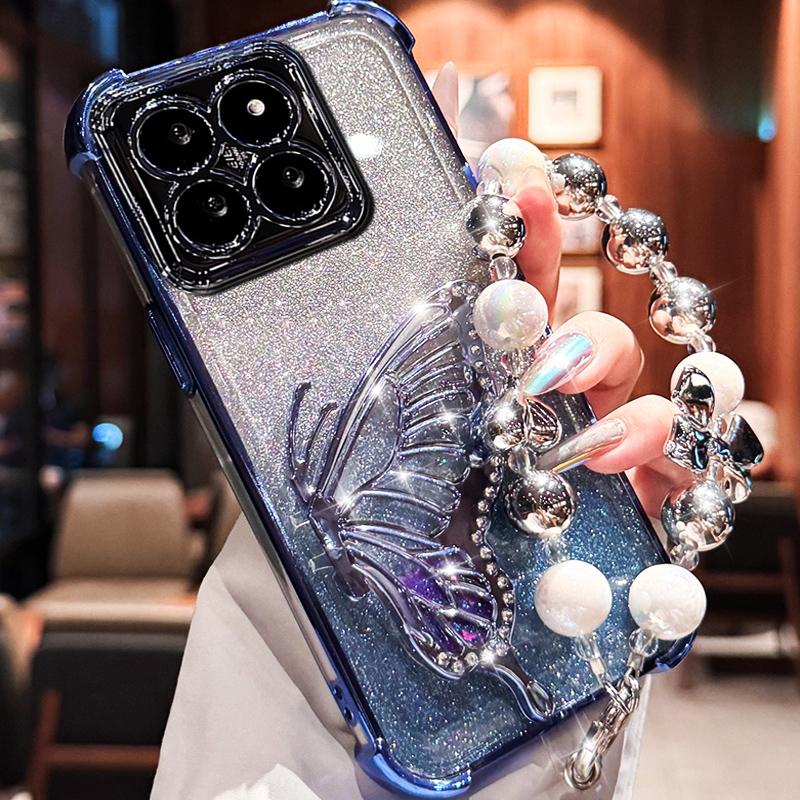 Shockproof Plating Glitter Butterfly Bracket Bracelet Case for iPhone 17 Air 16 15 14 13 12 11 17 Pro Max 16 Plus 16E Soft Cover