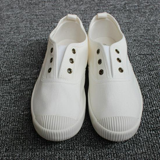 Slipper aus Canvas im koreanischen Stil für Damen: Gewaschen, atmungsaktiv, flach, Low-Top, perfekt für den Sommer und zum Autofahren. 36 weiß