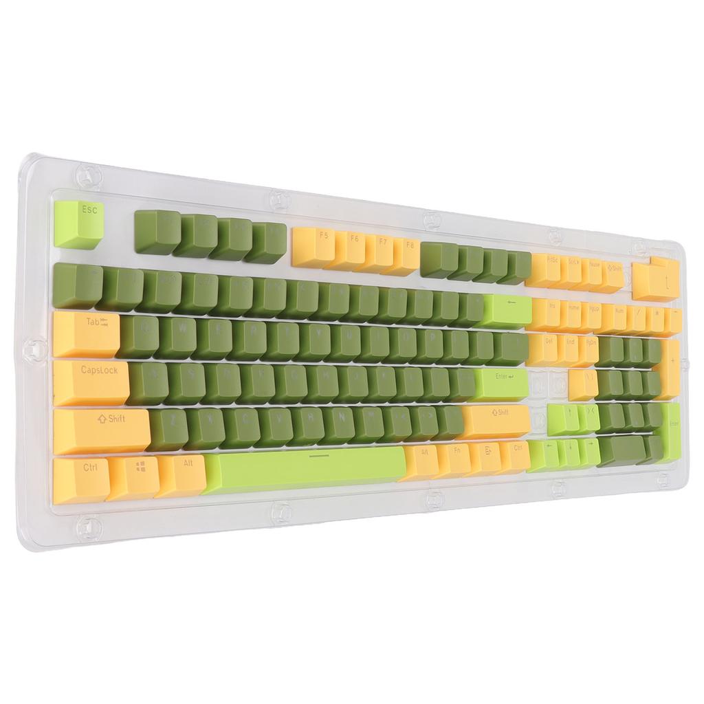 Keyboard Keycaps 107 Key Three Color Translucent Characters Arc Layout Mechanical Keyboard Keycaps Matcha Dark Green
