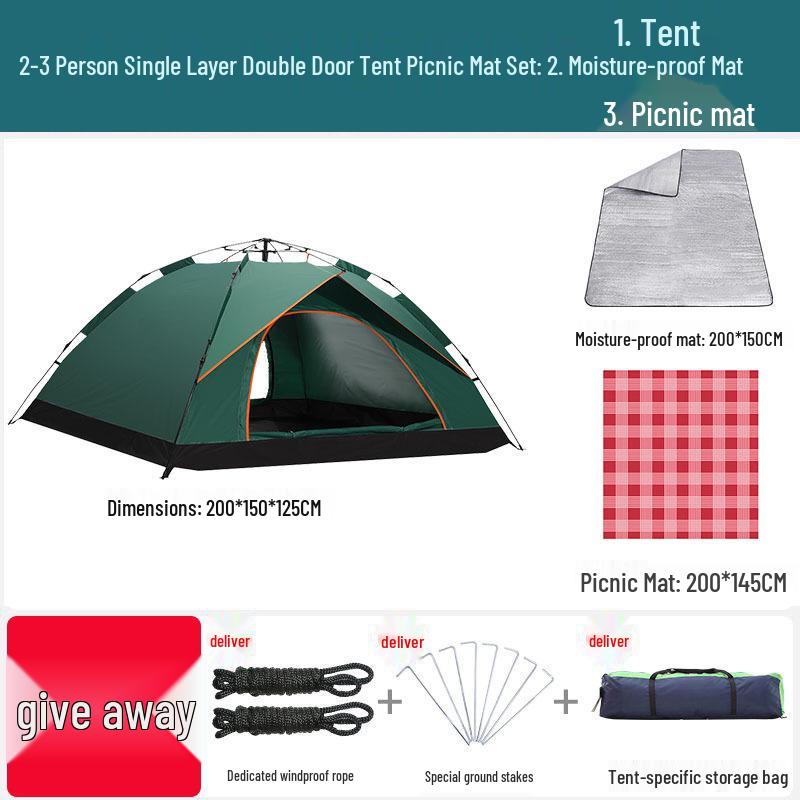 Double Person Automatic Tent: Thickened, Rainproof & Sun-Protective for Outdoor, Wild Camping or Beach Use