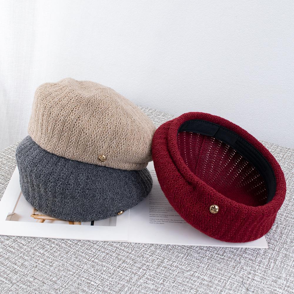 Retro literary and artistic knitted beret female autumn British style high sense temperament versatile painter hat newsboy hat