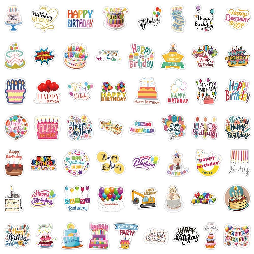 55Pcs Happy Birthday Creative Graffiti Stickers Suitcase Water Cup Stationery Laptop Refrigerator Decoration Diy Decals