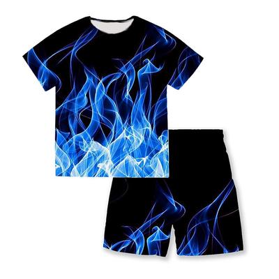 2 Pieces Kids Boys T-shirt & Shorts Clothing Set Outfit Graphic Short Sleeve Print Set Outdoor Sports Fashion Cool Summer Spring 3-13 Years Blue