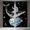 Set Of 2 Blue Whale Astronaut Space Themed Curtains Semi Transparent Polyester Design Bedroom Made Machine Washable Master Window Treatment