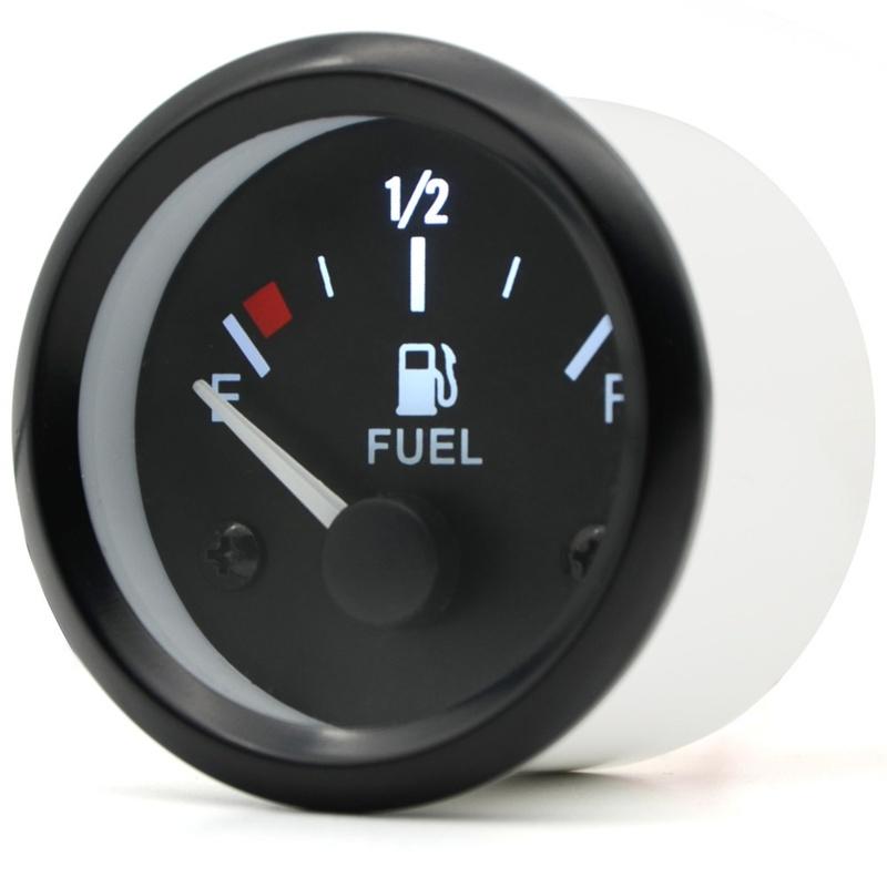 Automotive Fuel Gauge with 12V Operation White LED Lighting and Black Rim Designed for tallation on Car trument Panels