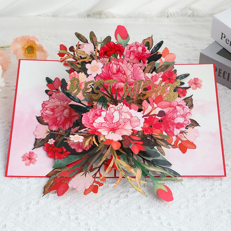 Teacher's Day 3D Pop-up Butterfly Card with Fresh Flowers for Girlfriend