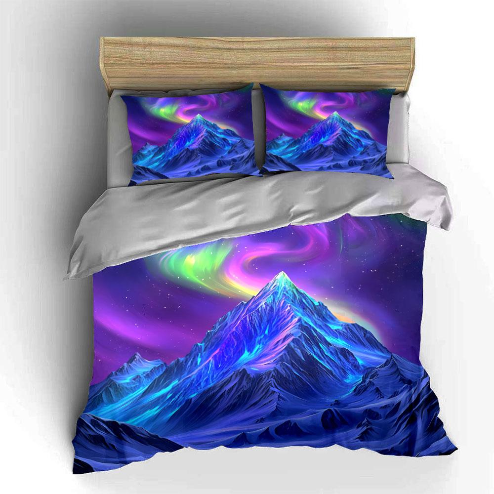 Aurora Mountain Three-Piece Art Decor Soft Comfortable Duvet Cover Bedding Set Included 1*Duvet Cover & 2*Pillowcases, Gift